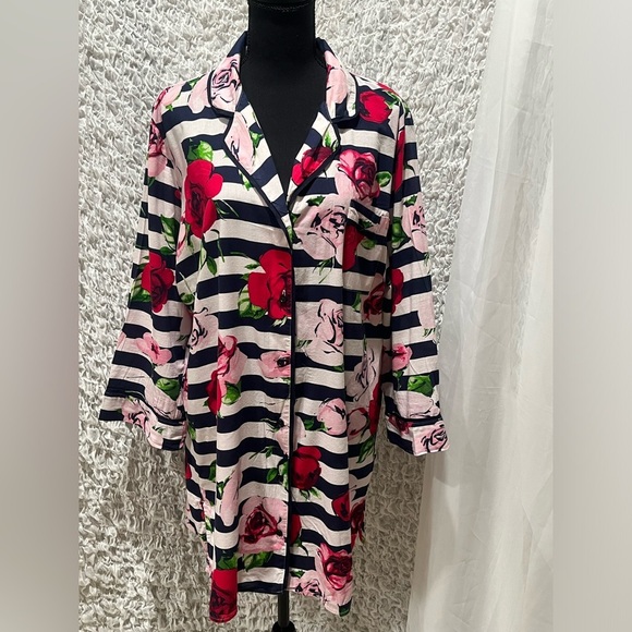 Kate Spade Navy and Red FLORAL WOMENS NIGHT SHIRT, RELAXED COTTAGECORE, SIZE XL - Picture 10 of 11
